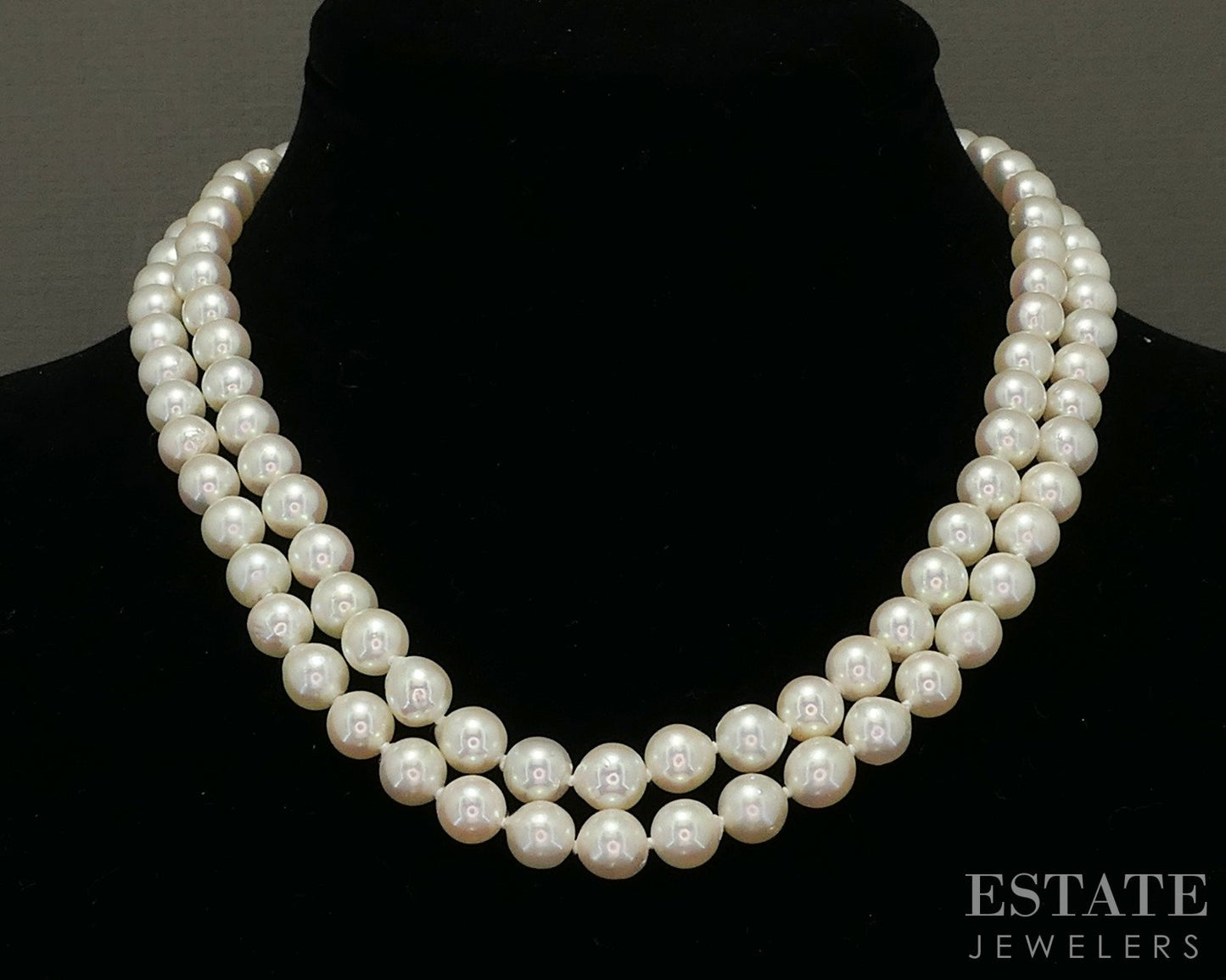 14k Yellow Gold 7.5mm Cultured Akoya Pearl Multi Strand Necklace 17"L p23253