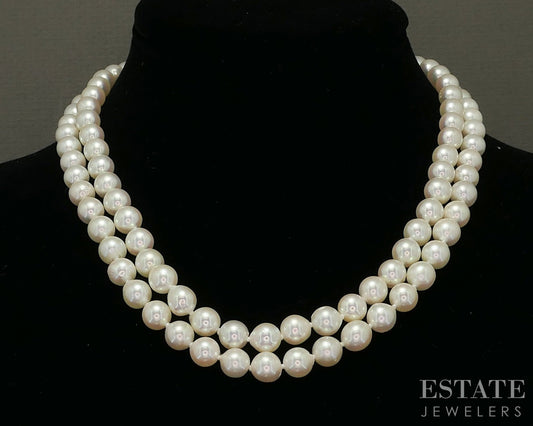 14k Yellow Gold 7.5mm Cultured Akoya Pearl Multi Strand Necklace 17"L p23253