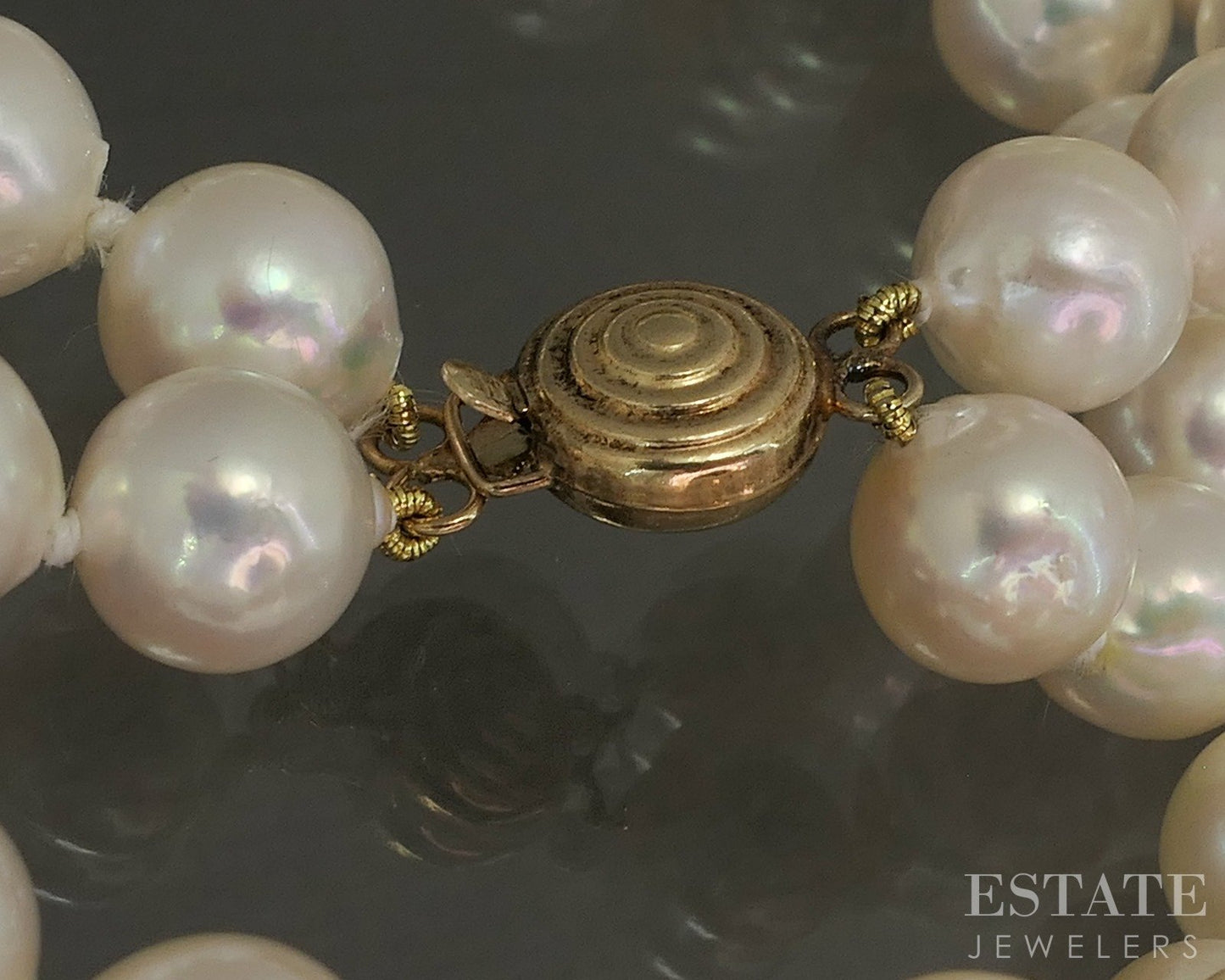 14k Yellow Gold 7.5mm Cultured Akoya Pearl Multi Strand Necklace 17"L p23253