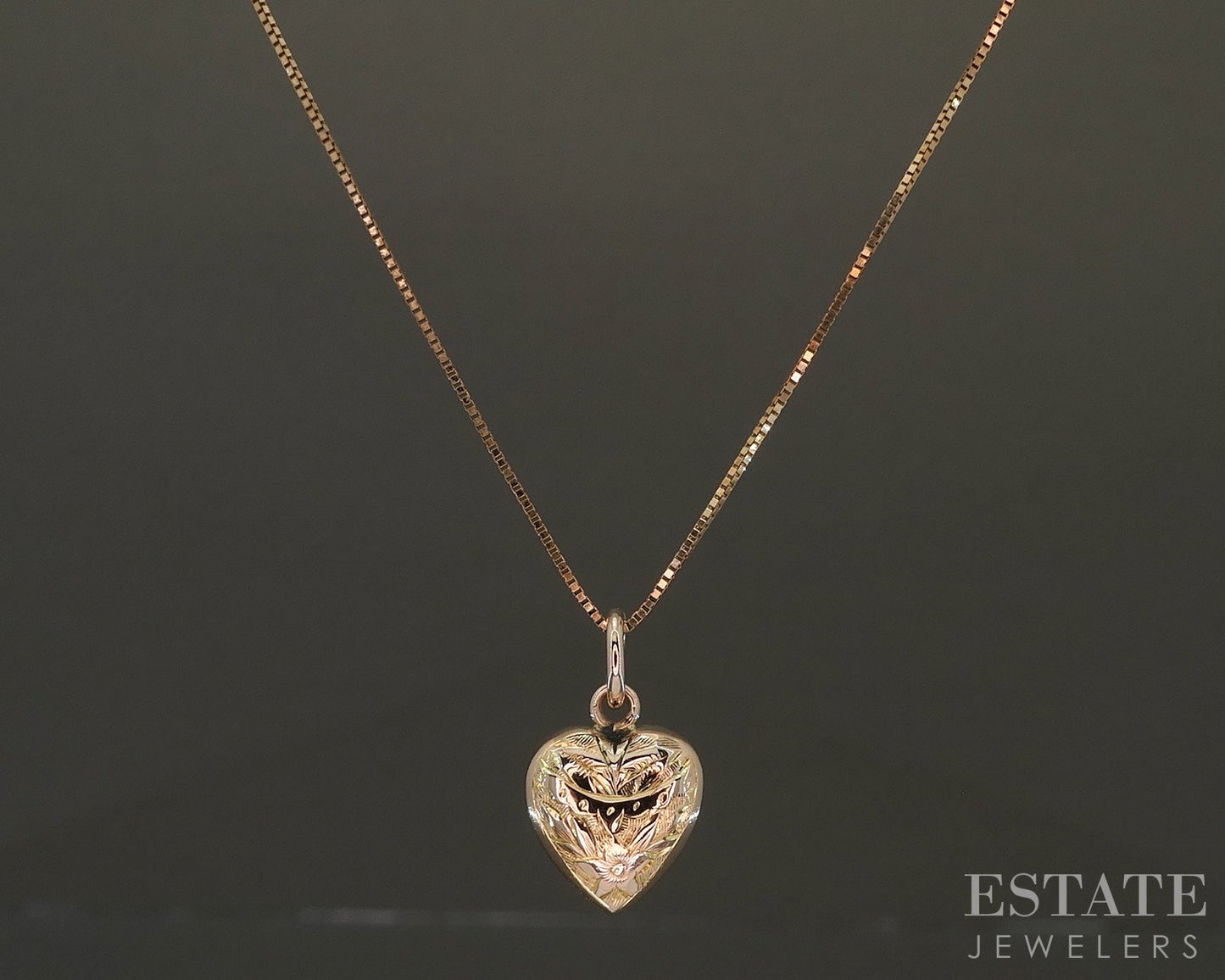 Antique Victorian 9k Yellow Gold Puffy Heart Charm Necklace 1.5g 18"L p23534