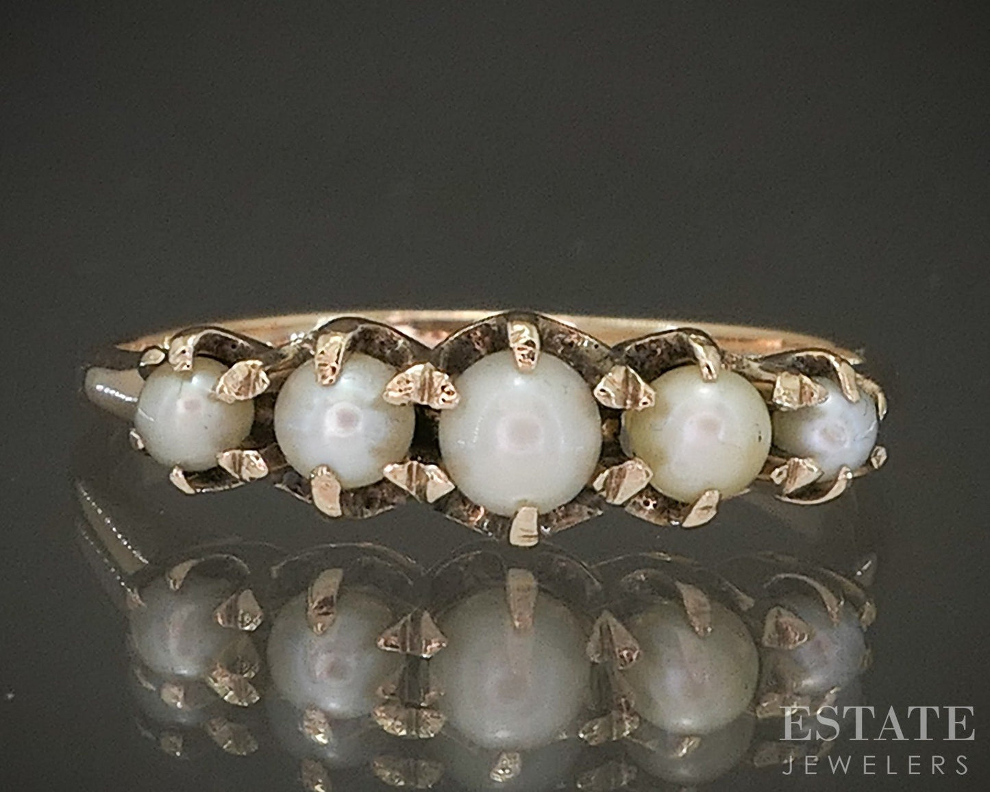 Antique Victorian 10k Yellow Gold 2-3mm Seed Pearl Ladies Band Ring 1.7g p23758