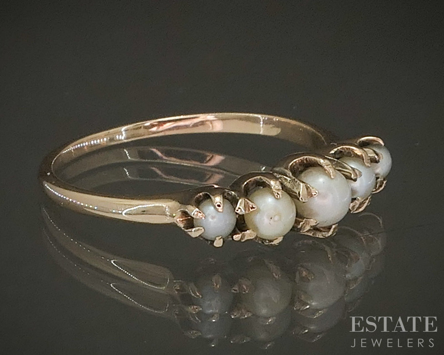 Antique Victorian 10k Yellow Gold 2-3mm Seed Pearl Ladies Band Ring 1.7g p23758