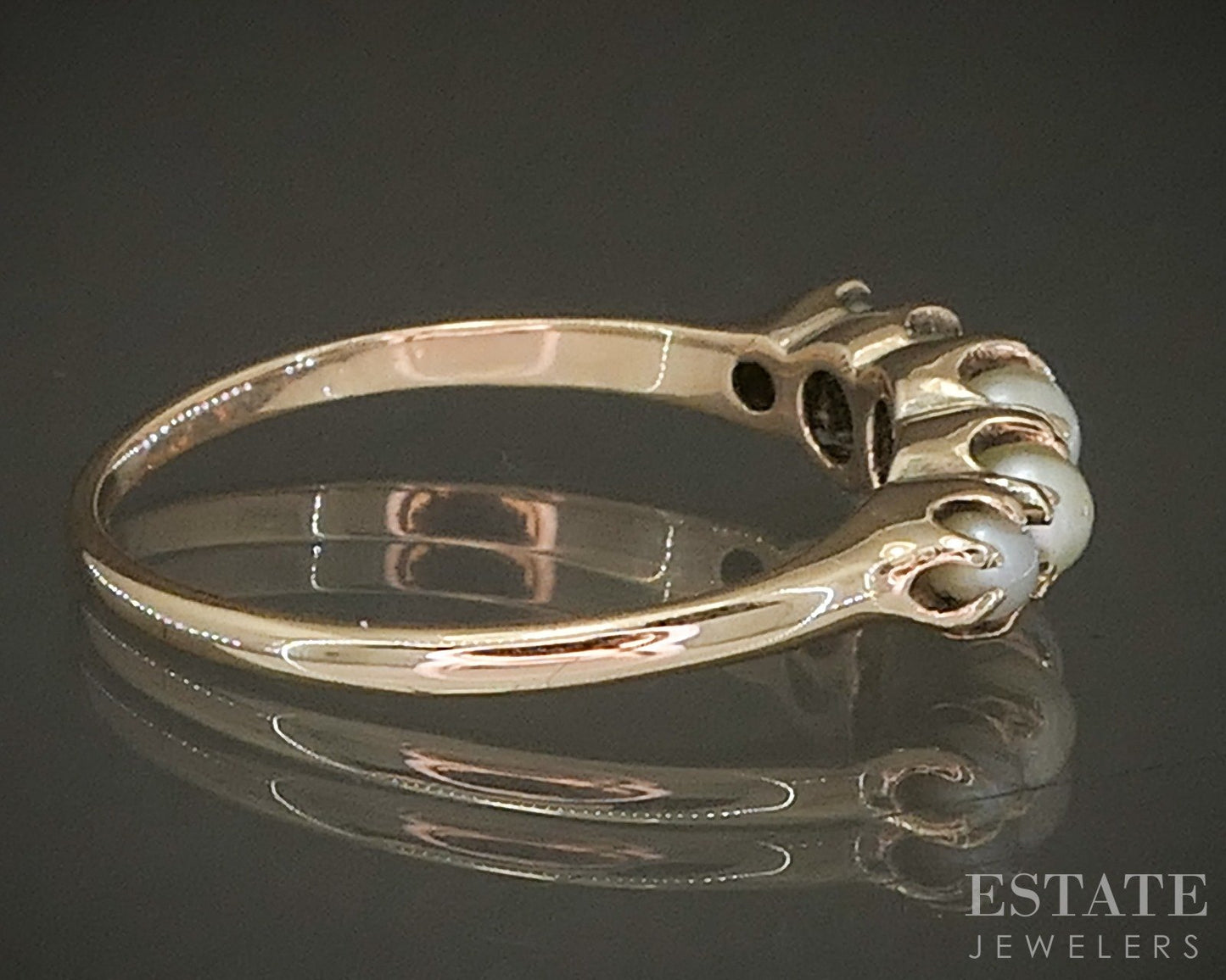 Antique Victorian 10k Yellow Gold 2-3mm Seed Pearl Ladies Band Ring 1.7g p23758