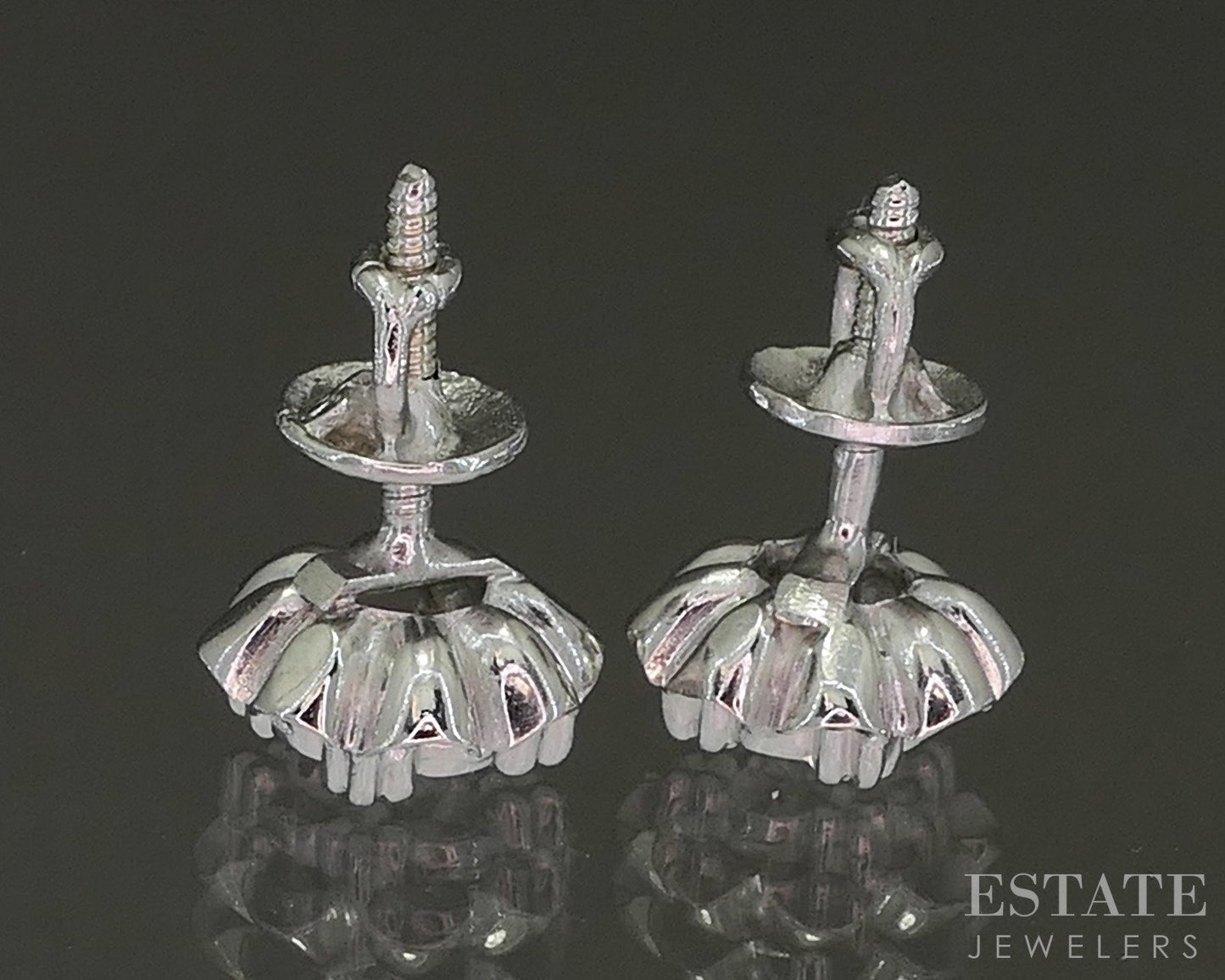 Vintage 14k White Gold Natural .16ctw Diamond Flower Screw Back Earrings p22849