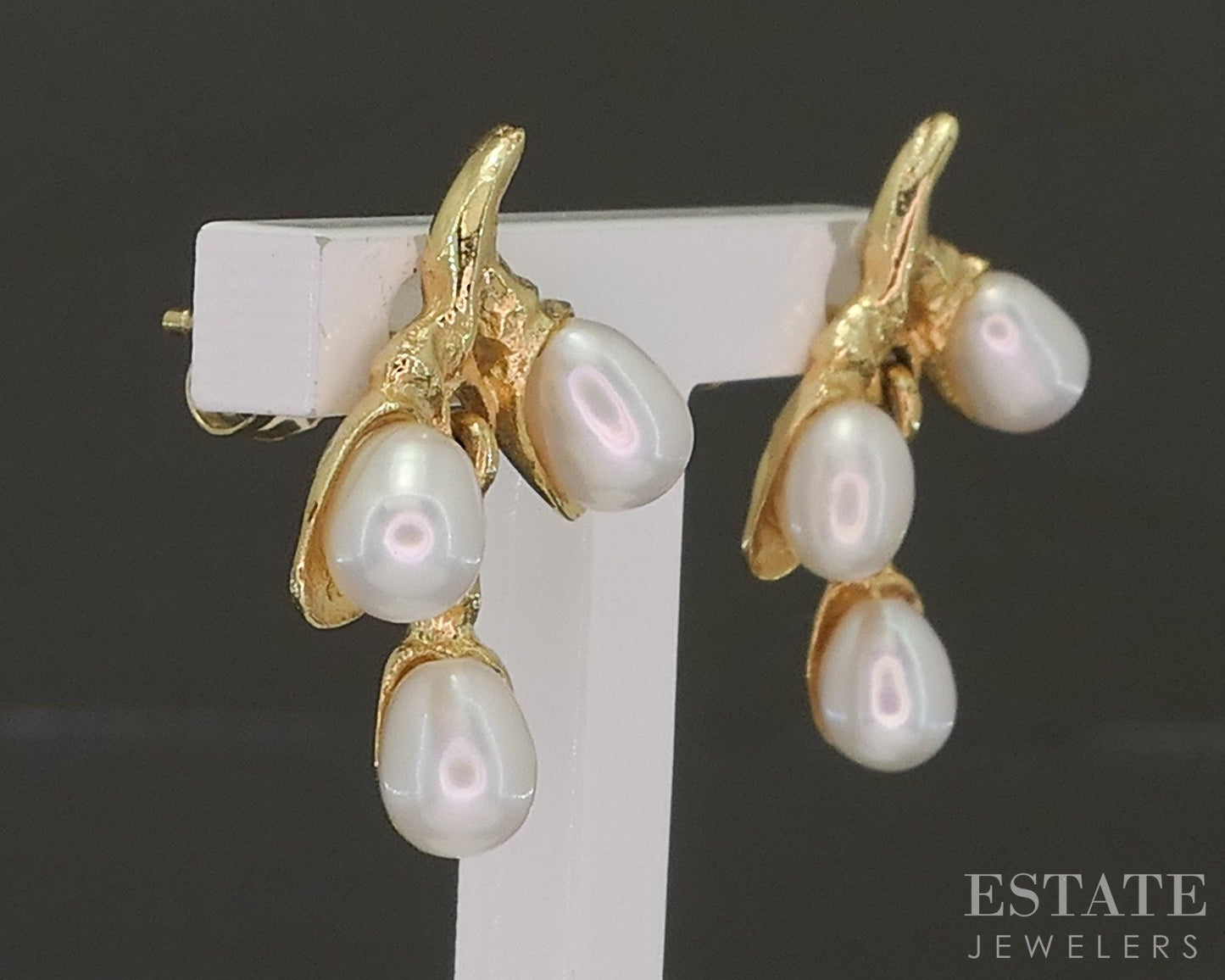 14k Yellow Gold Freshwater Pearl Vine Branch Dangle Earrings 3g p23007
