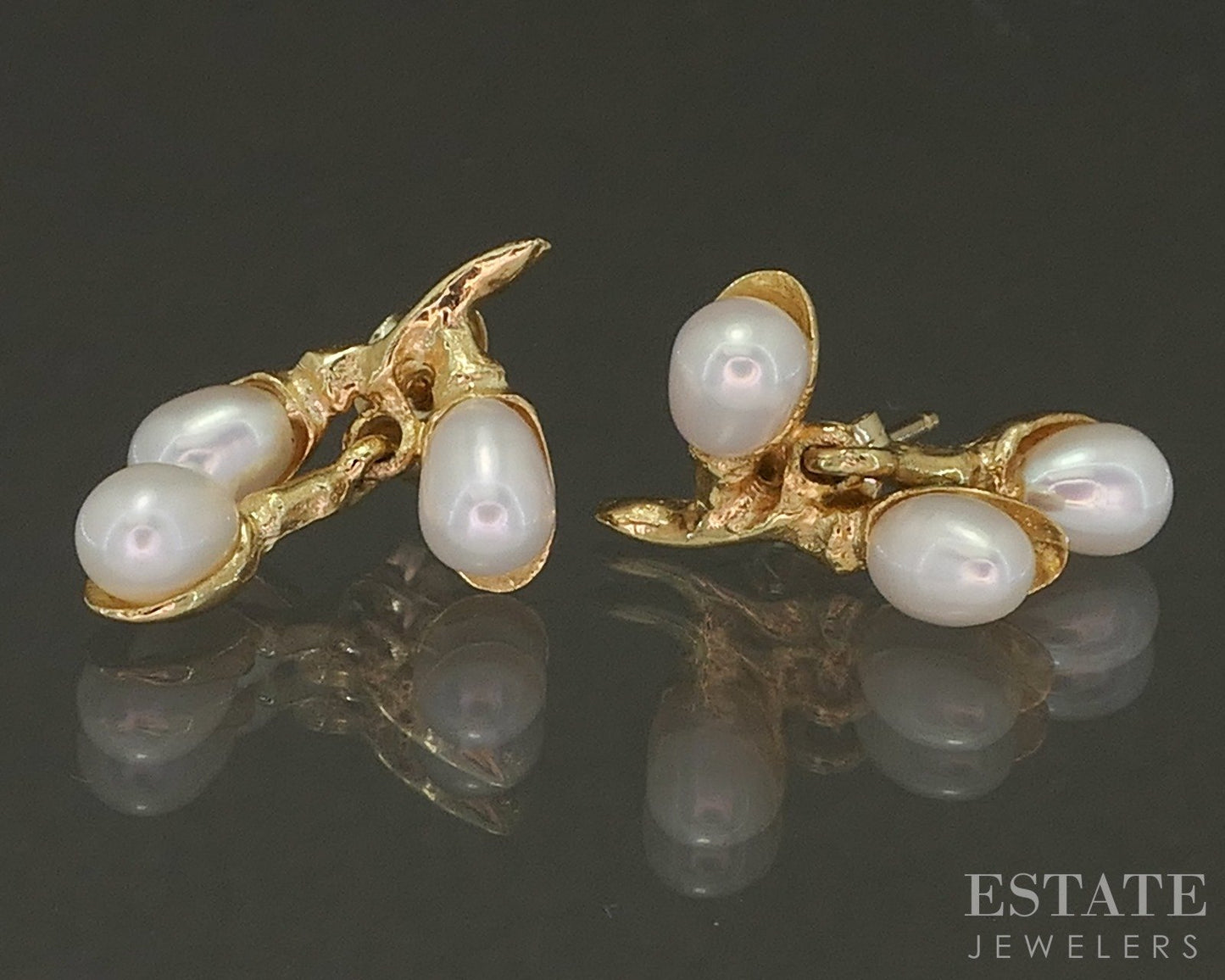 14k Yellow Gold Freshwater Pearl Vine Branch Dangle Earrings 3g p23007