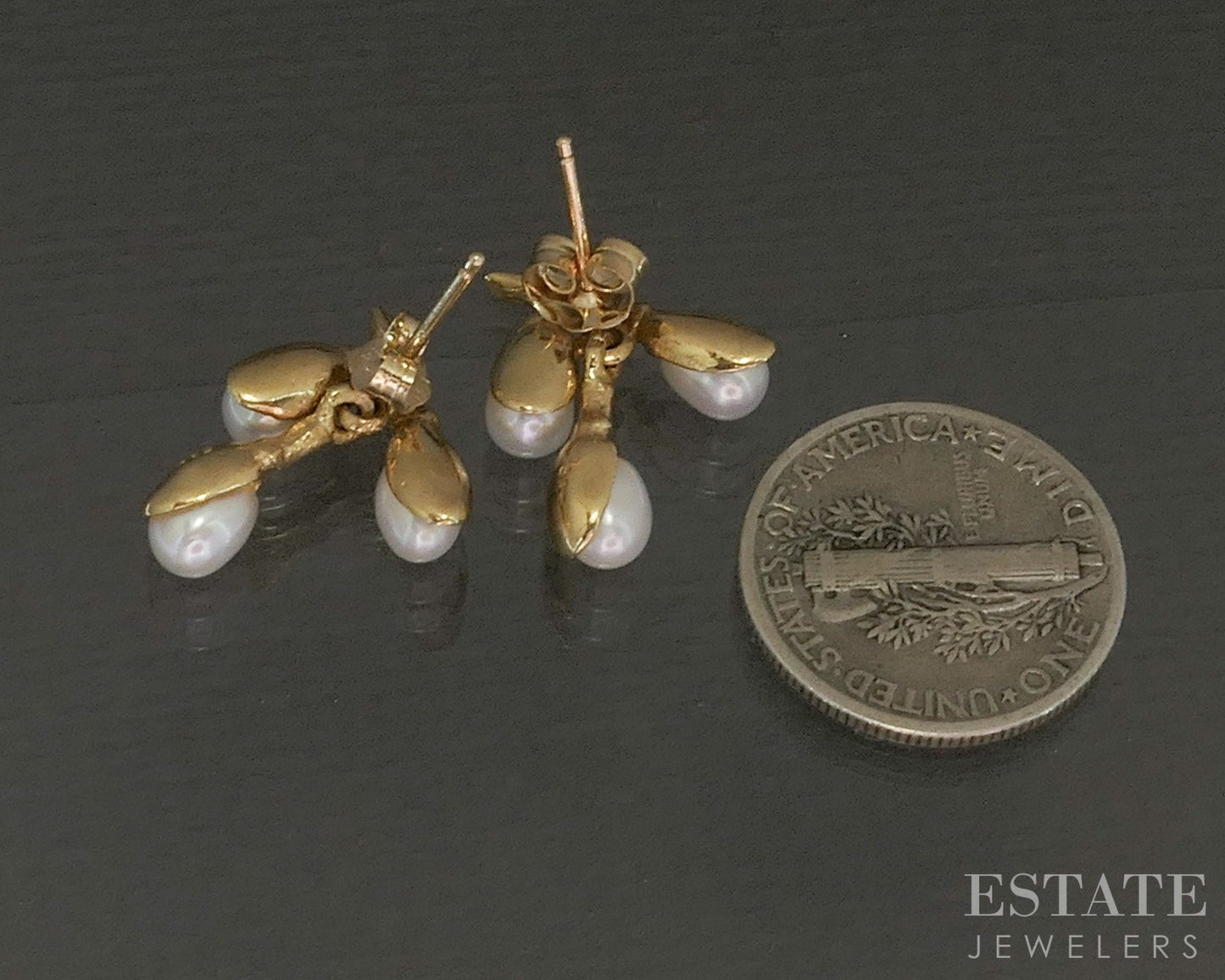 14k Yellow Gold Freshwater Pearl Vine Branch Dangle Earrings 3g p23007