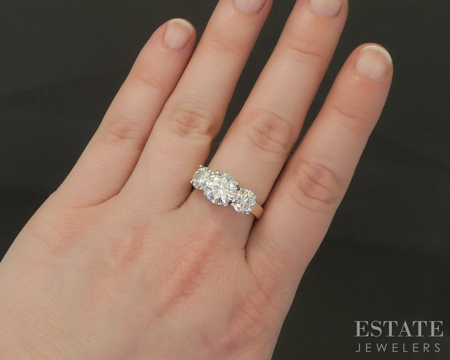 14k Yellow Gold 4.5ctw Moissanite Three Stone Engagement Ring 6.3g p28123