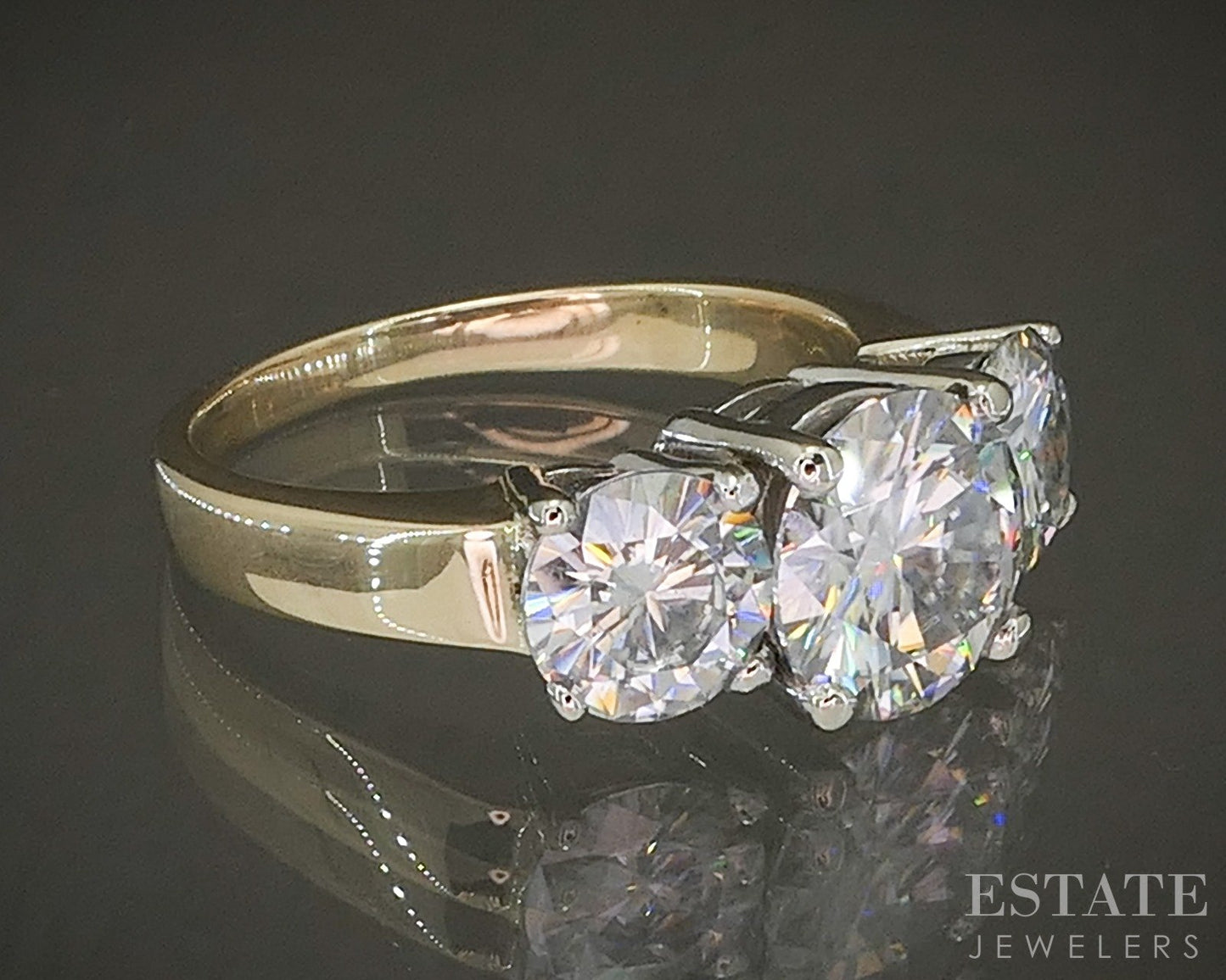 14k Yellow Gold 4.5ctw Moissanite Three Stone Engagement Ring 6.3g p28123