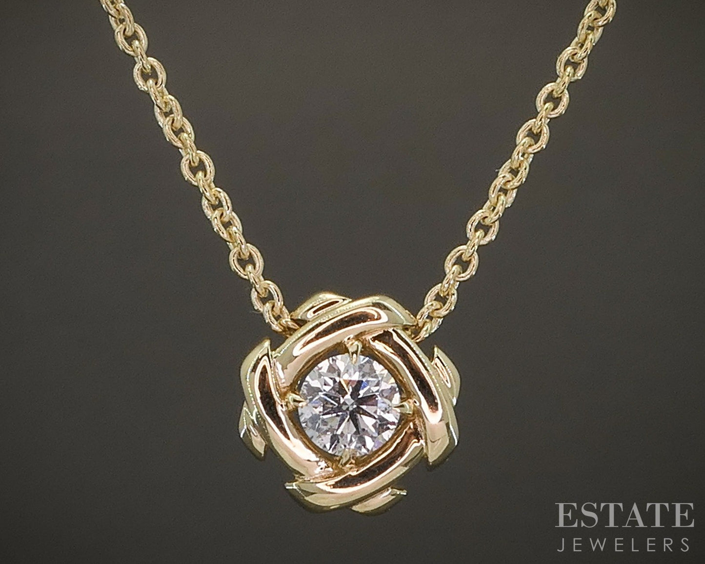 14k Yellow Gold Round Natural .20ct Diamond Solitaire Necklace 3.7g 18"L p22068b