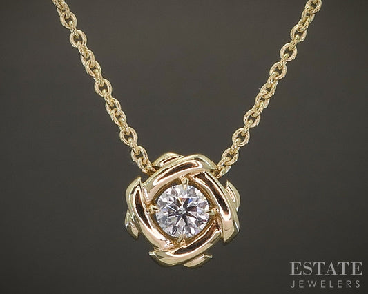 14k Yellow Gold Round Natural .20ct Diamond Solitaire Necklace 3.7g 18"L p22068b
