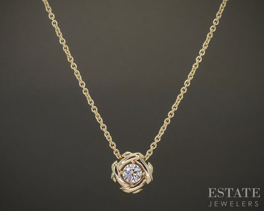 14k Yellow Gold Round Natural .20ct Diamond Solitaire Necklace 3.7g 18"L p22068b
