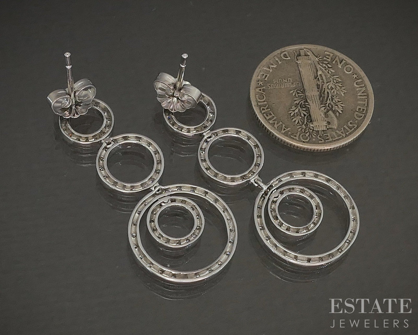 14k White Gold Natural .50ctw Diamond Circle Dangle Earrings 4.2g p22333b