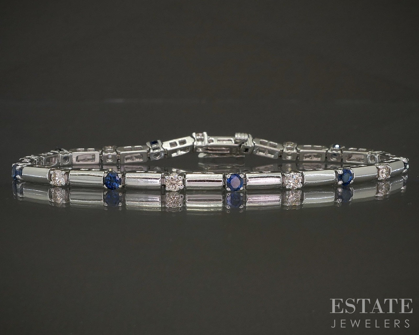 14k White Gold Natural Blue Sapphire & Diamond Tennis Bracelet 13.2g p21958b