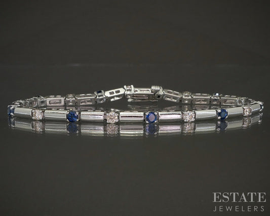 14k White Gold Natural Blue Sapphire & Diamond Tennis Bracelet 13.2g p21958b