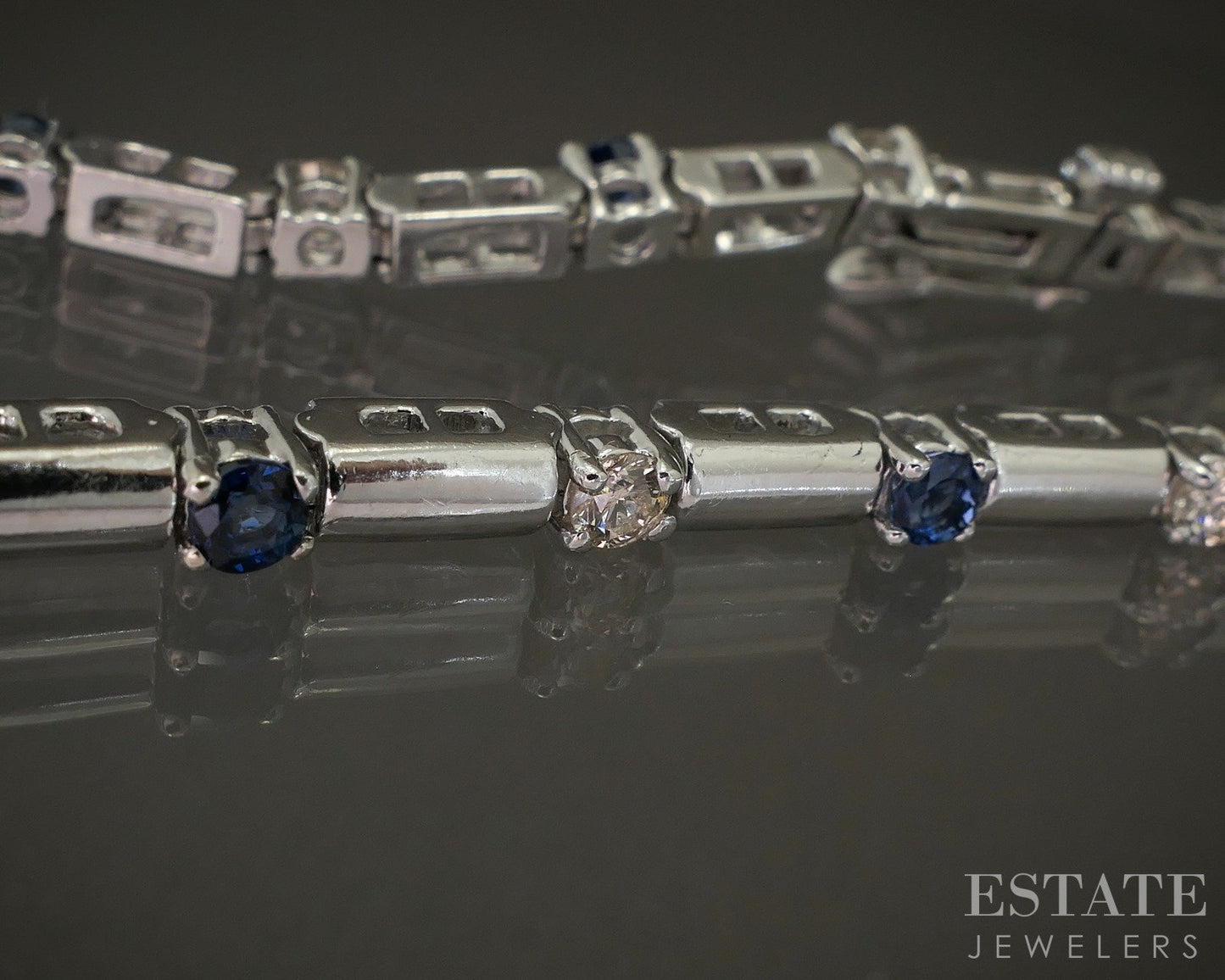 14k White Gold Natural Blue Sapphire & Diamond Tennis Bracelet 13.2g p21958b