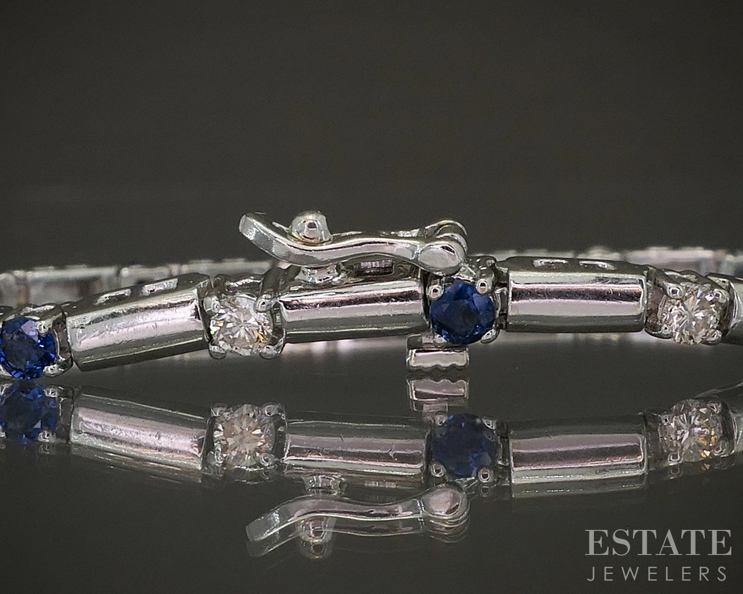 14k White Gold Natural Blue Sapphire & Diamond Tennis Bracelet 13.2g p21958b