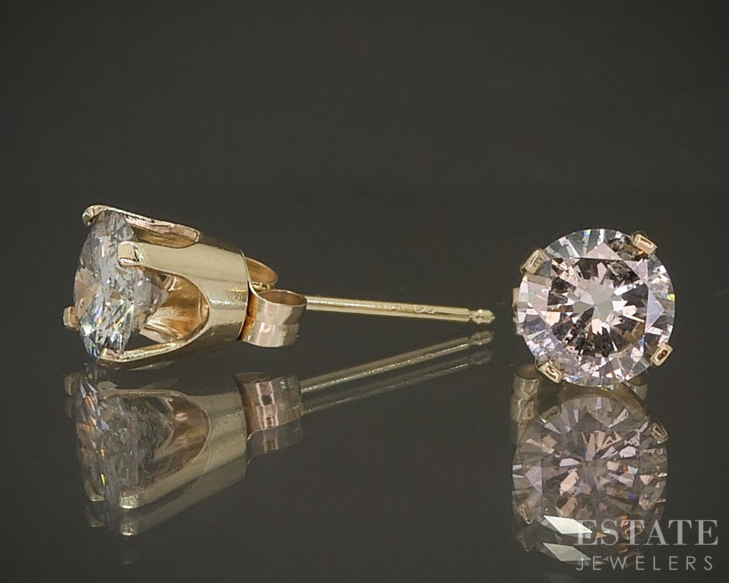 14k Yellow Gold Round Natural 1.40ctw Diamond Stud Earrings p22240b