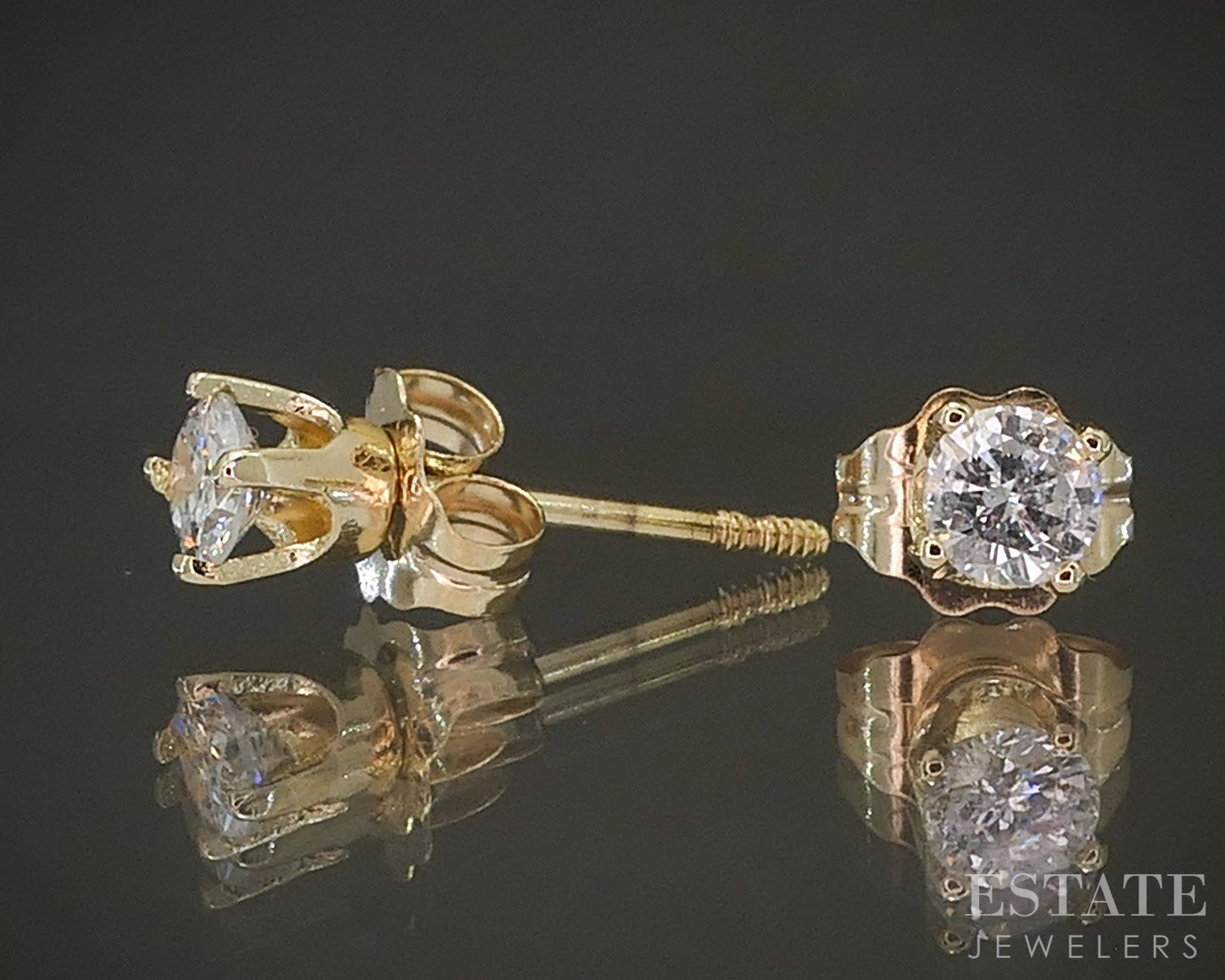 14k Yellow Gold Round Natural .22ctw Diamond Stud Earrings p22485b