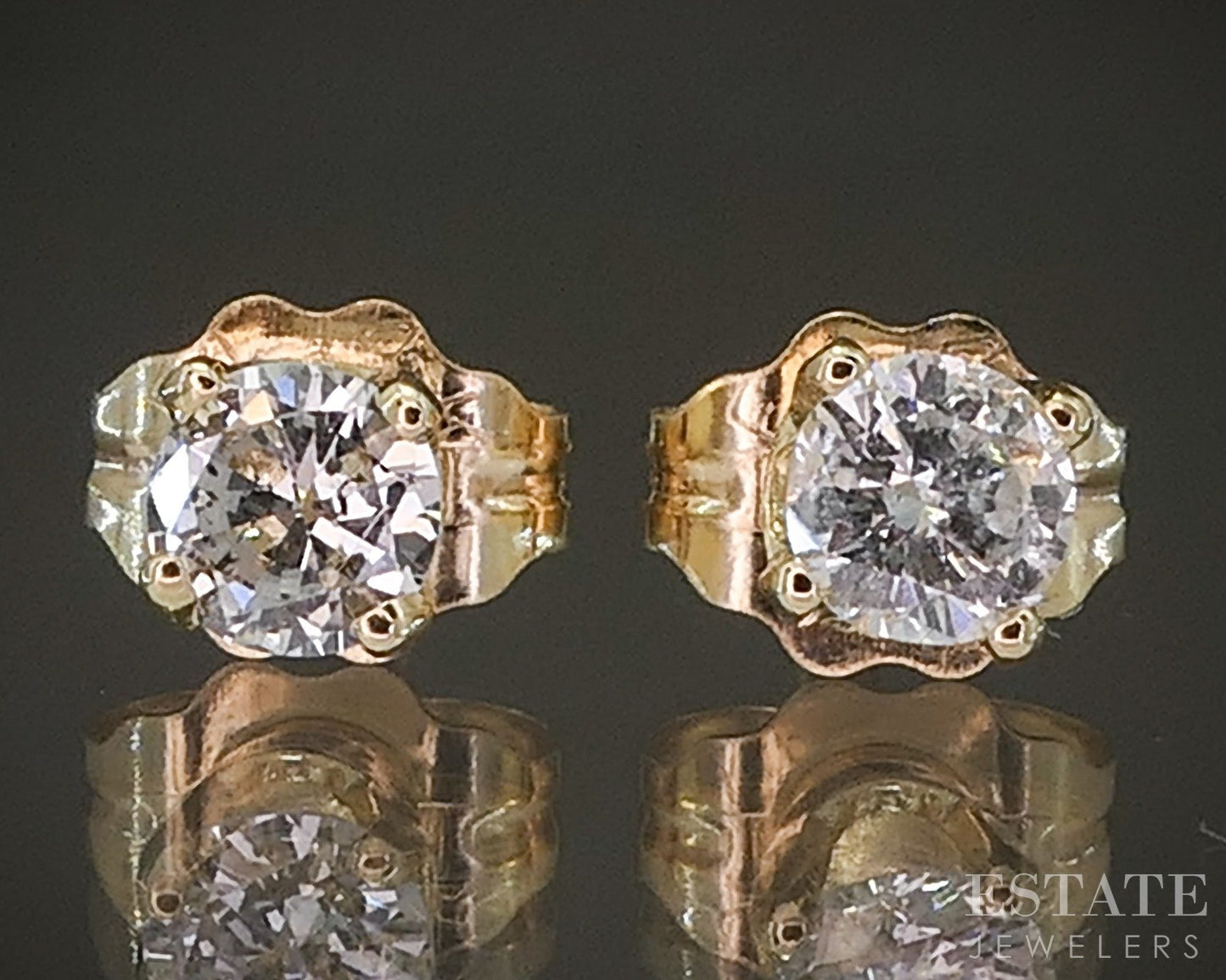 14k Yellow Gold Round Natural .22ctw Diamond Stud Earrings p22485b