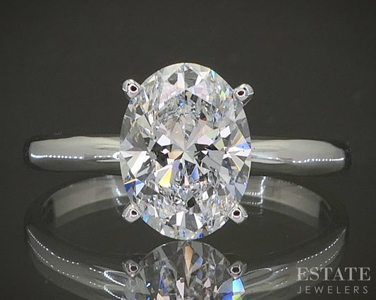14k White Gold IGI Oval Lab Created 2.02ct Diamond Solitaire Ring 2.9g p22174b
