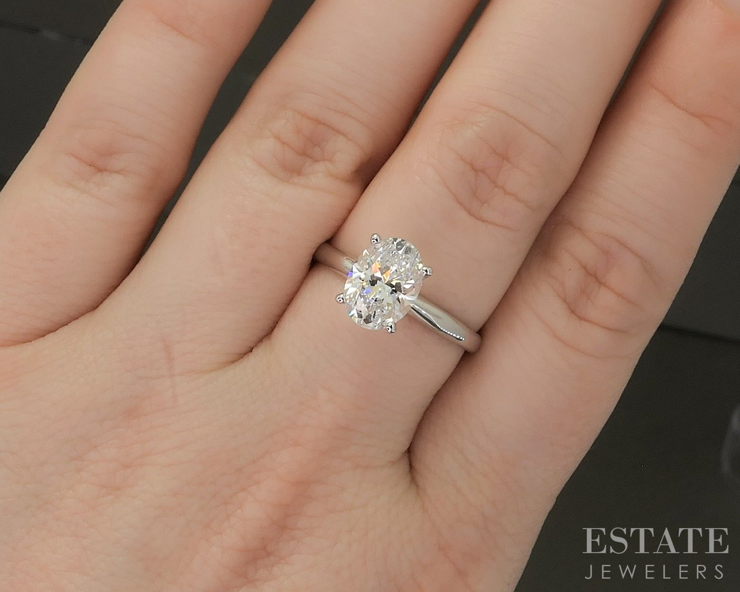 14k White Gold IGI Oval Lab Created 2.02ct Diamond Solitaire Ring 2.9g p22174b
