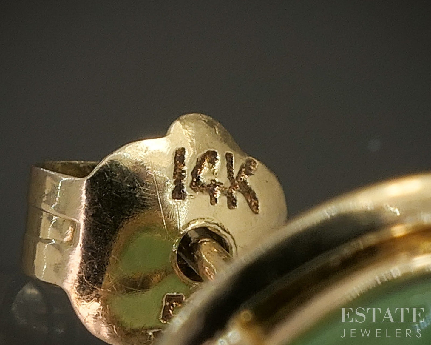 14k Yellow Gold Natural Green Jade Disk Button Stud Earrings 2.3g p22361b