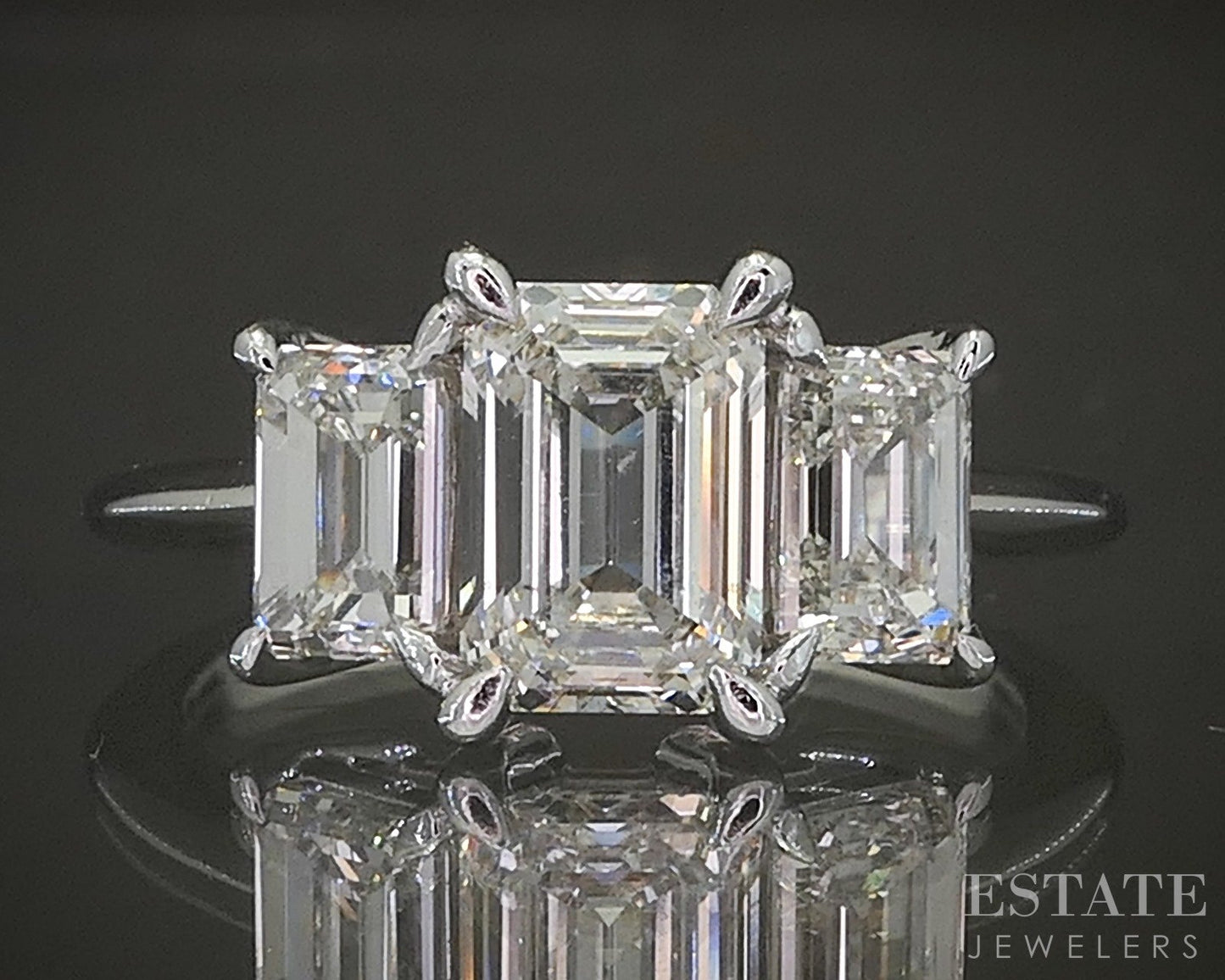 14k White Gold Lab Created 2.55ctw Diamond Three Stone Engagement Ring p21821b