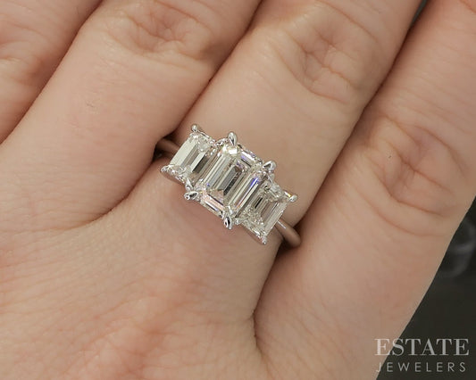 14k White Gold Lab Created 2.55ctw Diamond Three Stone Engagement Ring p21821b