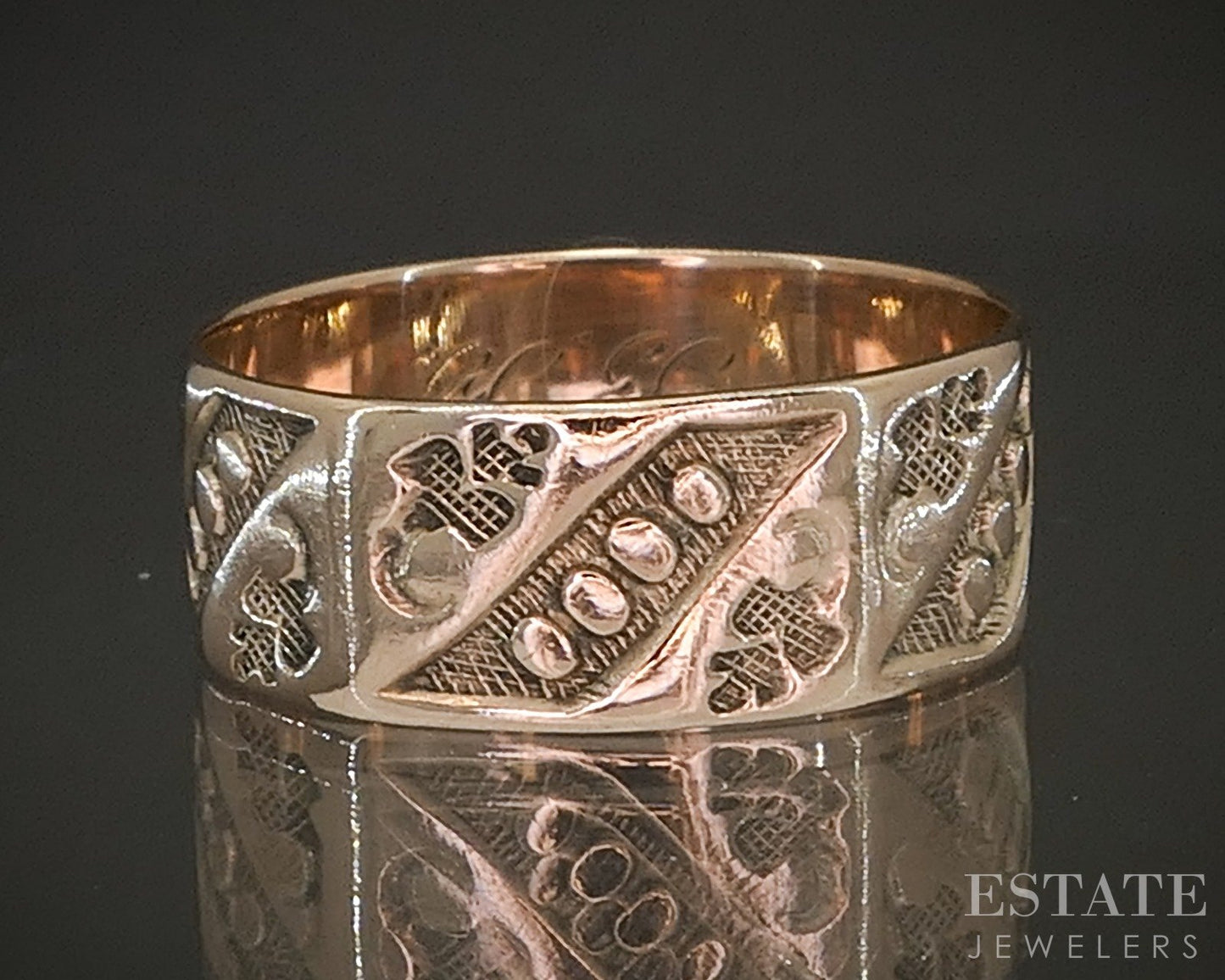Antique Victorian 10k Rose Gold 6.5mm Leafy Cigar Band Ring 2.1g p22491