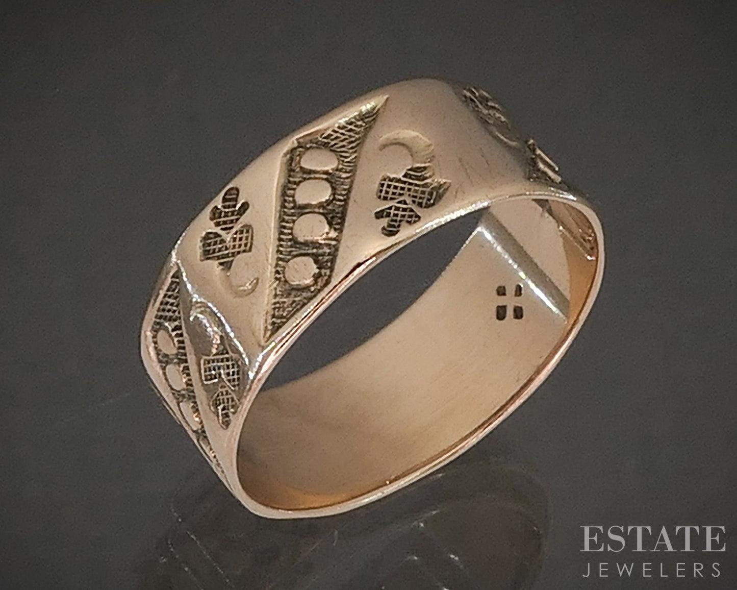 Antique Victorian 10k Rose Gold 6.5mm Leafy Cigar Band Ring 2.1g p22491