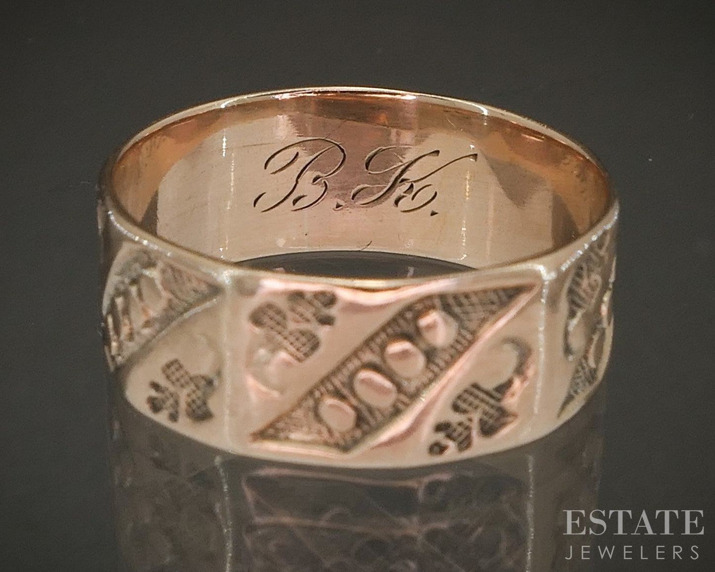 Antique Victorian 10k Rose Gold 6.5mm Leafy Cigar Band Ring 2.1g p22491