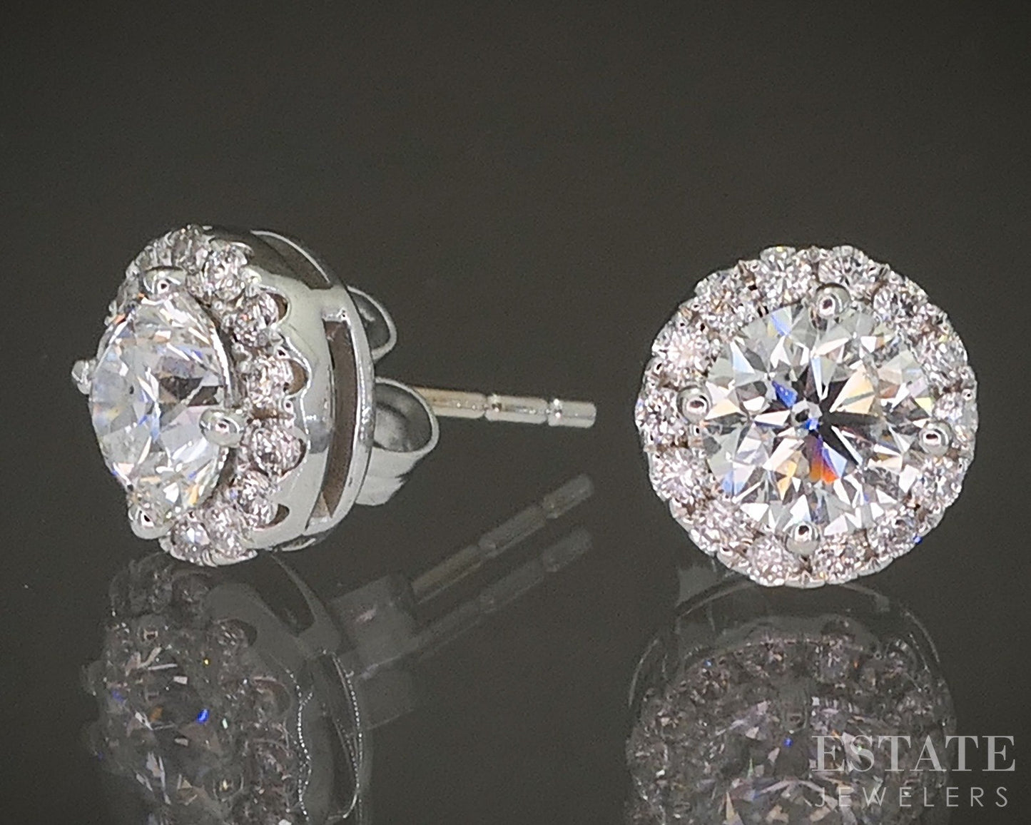 14k White Gold Round Natural 1.10ctw Diamond Halo Stud Earrings 2.3g p22352