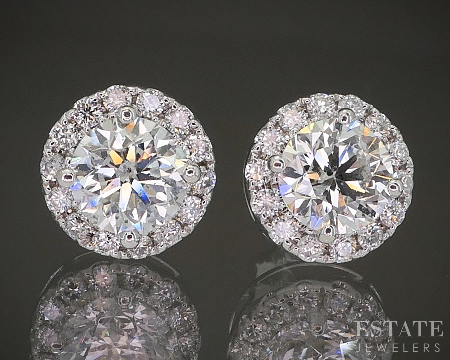 14k White Gold Round Natural 1.10ctw Diamond Halo Stud Earrings 2.3g p22352