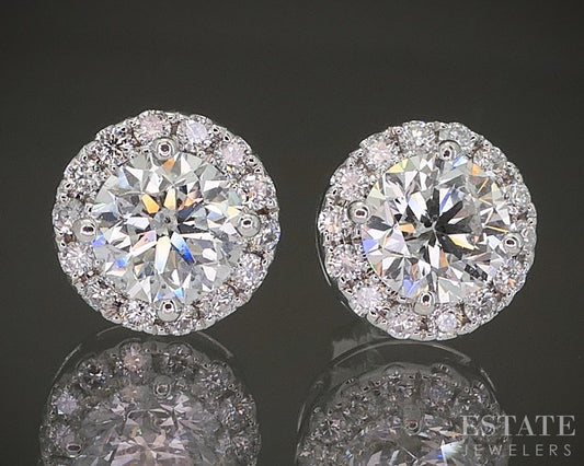 14k White Gold Round Natural 1.10ctw Diamond Halo Stud Earrings 2.3g p22352