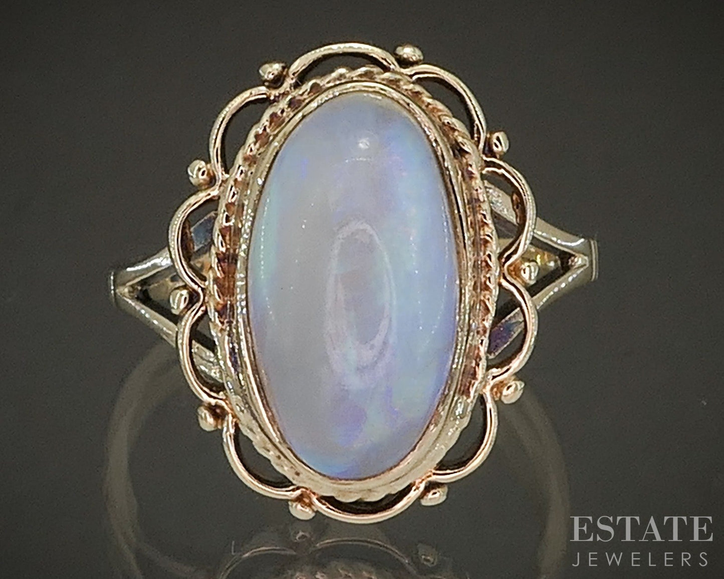 Vintage 10k Yellow Gold Oval Natural Opal Ladies Ring 4.3g p22489