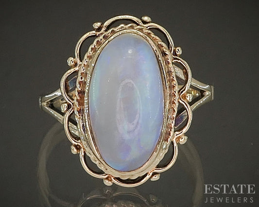 Vintage 10k Yellow Gold Oval Natural Opal Ladies Ring 4.3g p22489