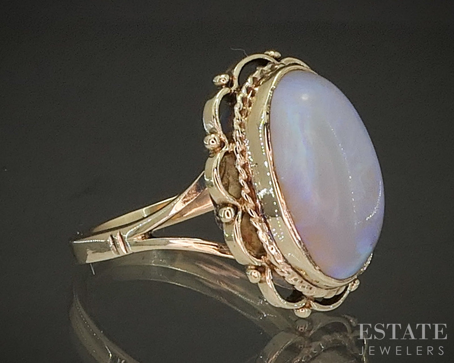 Vintage 10k Yellow Gold Oval Natural Opal Ladies Ring 4.3g p22489