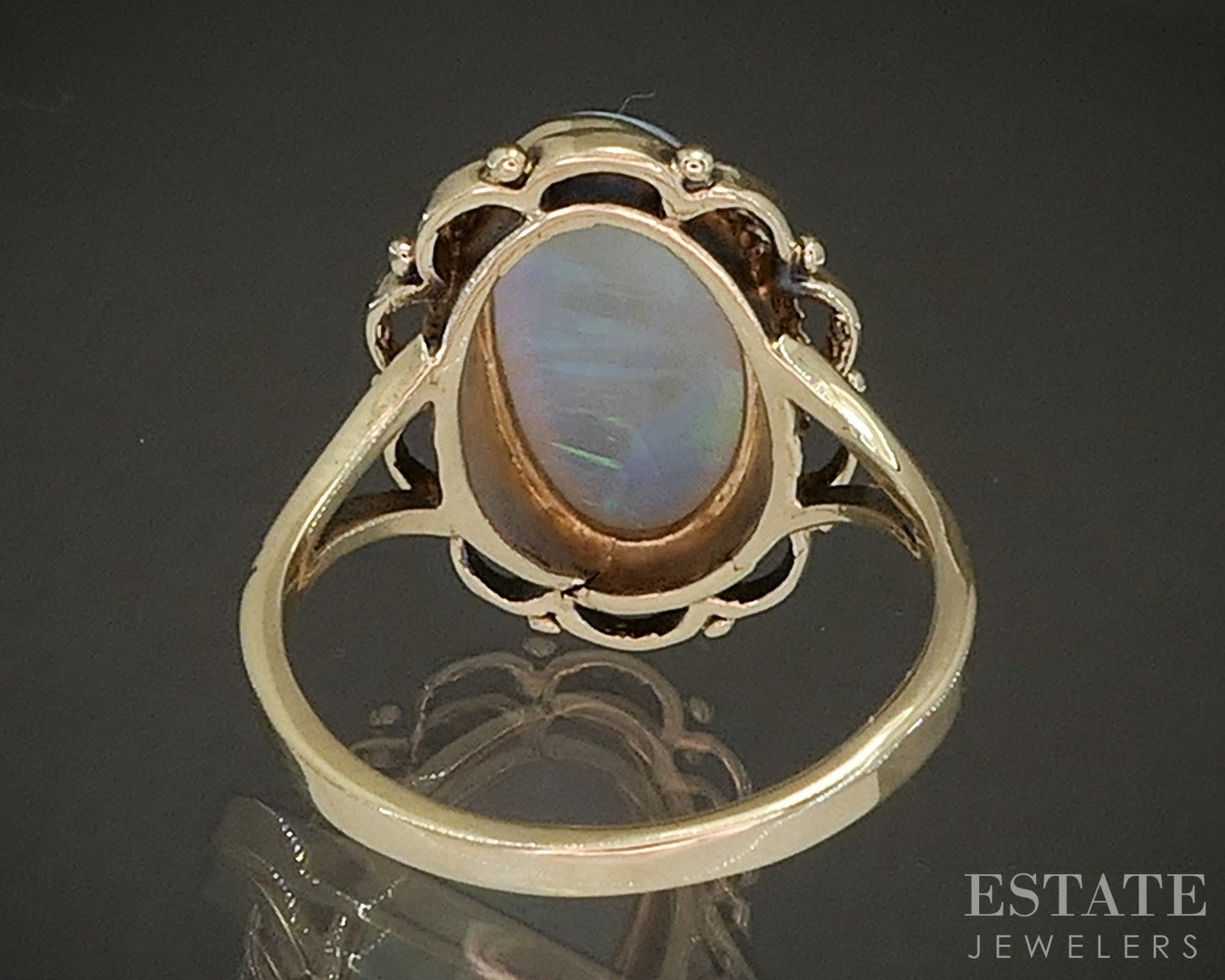 Vintage 10k Yellow Gold Oval Natural Opal Ladies Ring 4.3g p22489