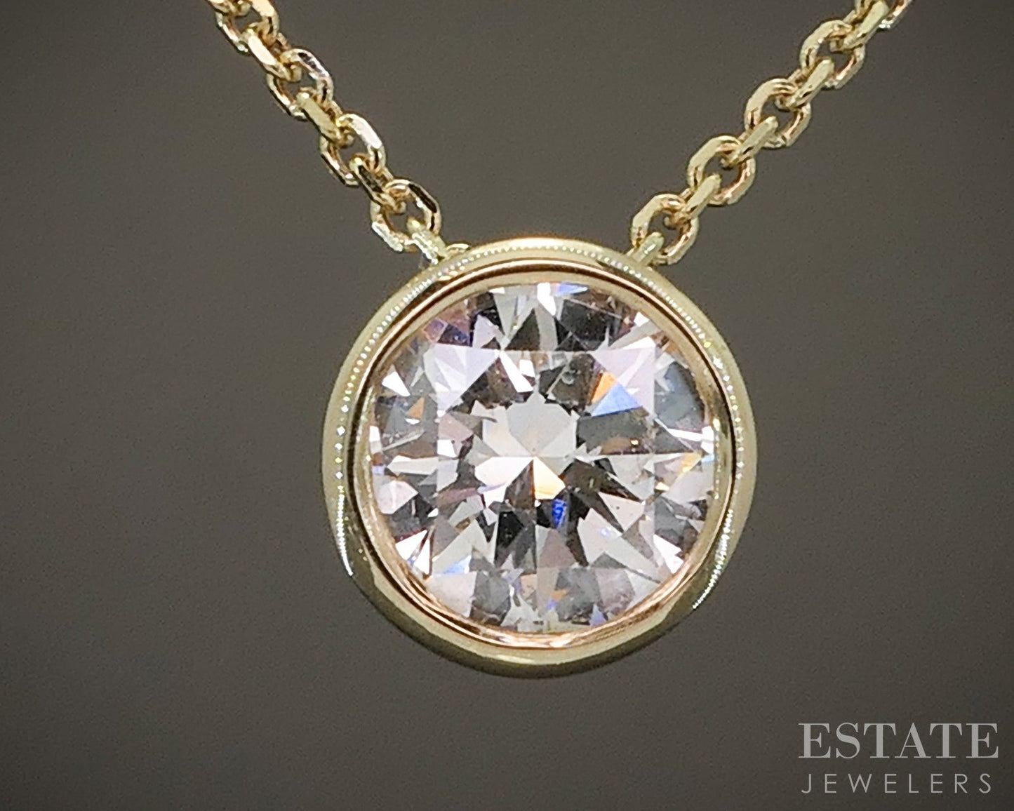 14k Yellow Gold Round Natural .80ct Diamond Bezel Solitaire Necklace 18"L p21996