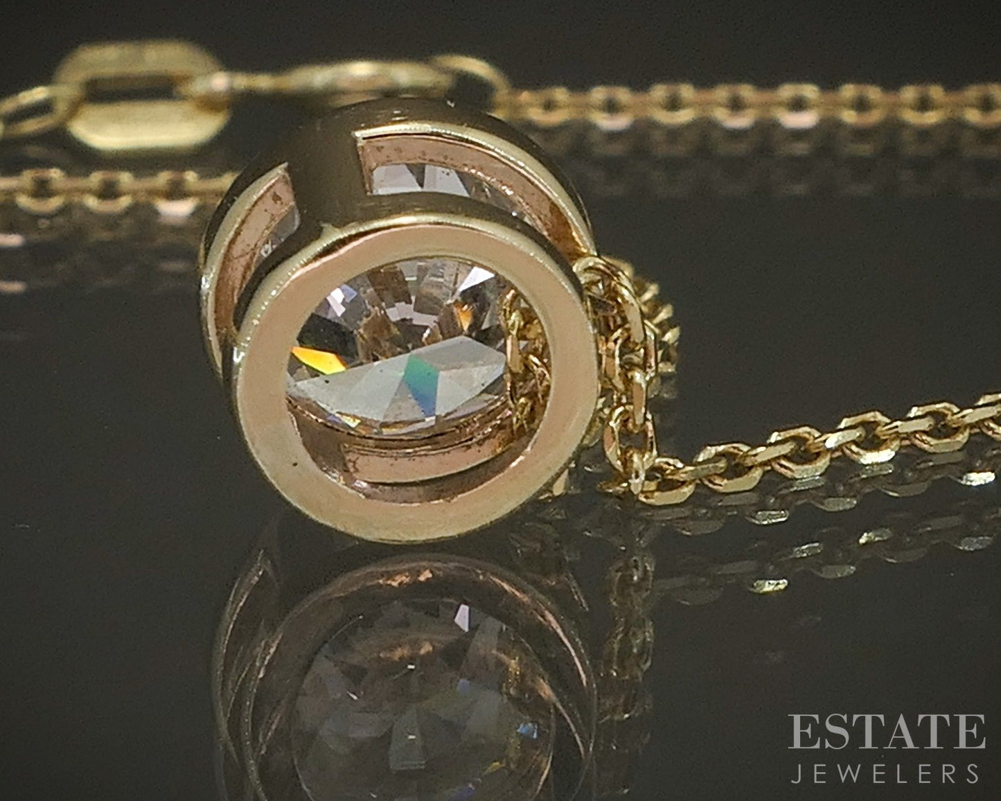 14k Yellow Gold Round Natural .80ct Diamond Bezel Solitaire Necklace 18"L p21996