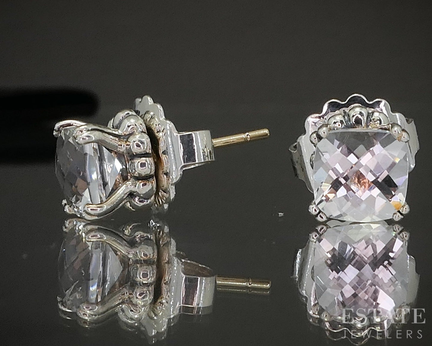 14k & Sterling Lagos Caviar Natural White Topaz Stud Earrings 4g p22337