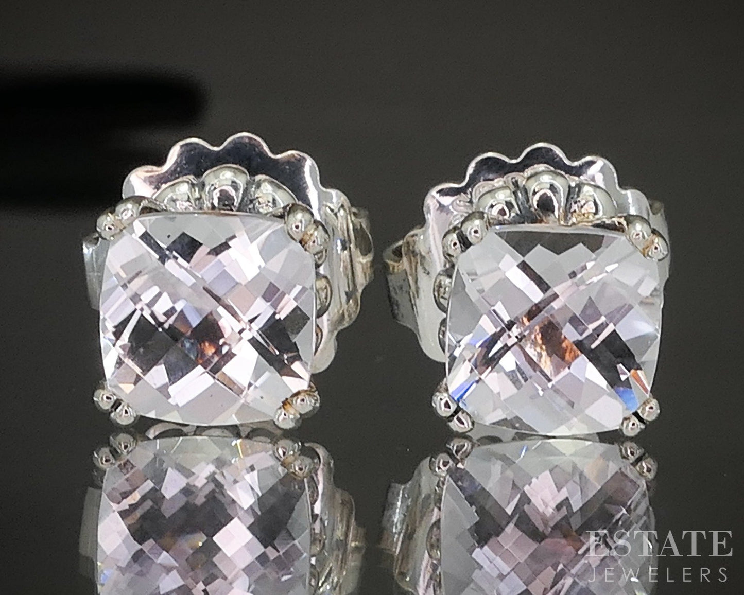 14k & Sterling Lagos Caviar Natural White Topaz Stud Earrings 4g p22337