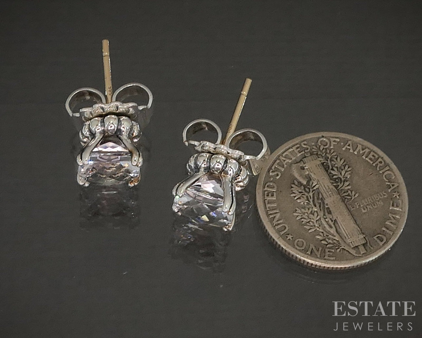 14k & Sterling Lagos Caviar Natural White Topaz Stud Earrings 4g p22337