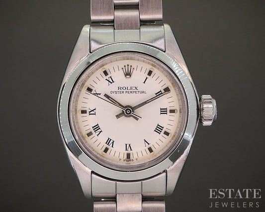 1982 Rolex Oyster Perpetual 6718 Stainless Roman 24mm Ladies Watch p21733