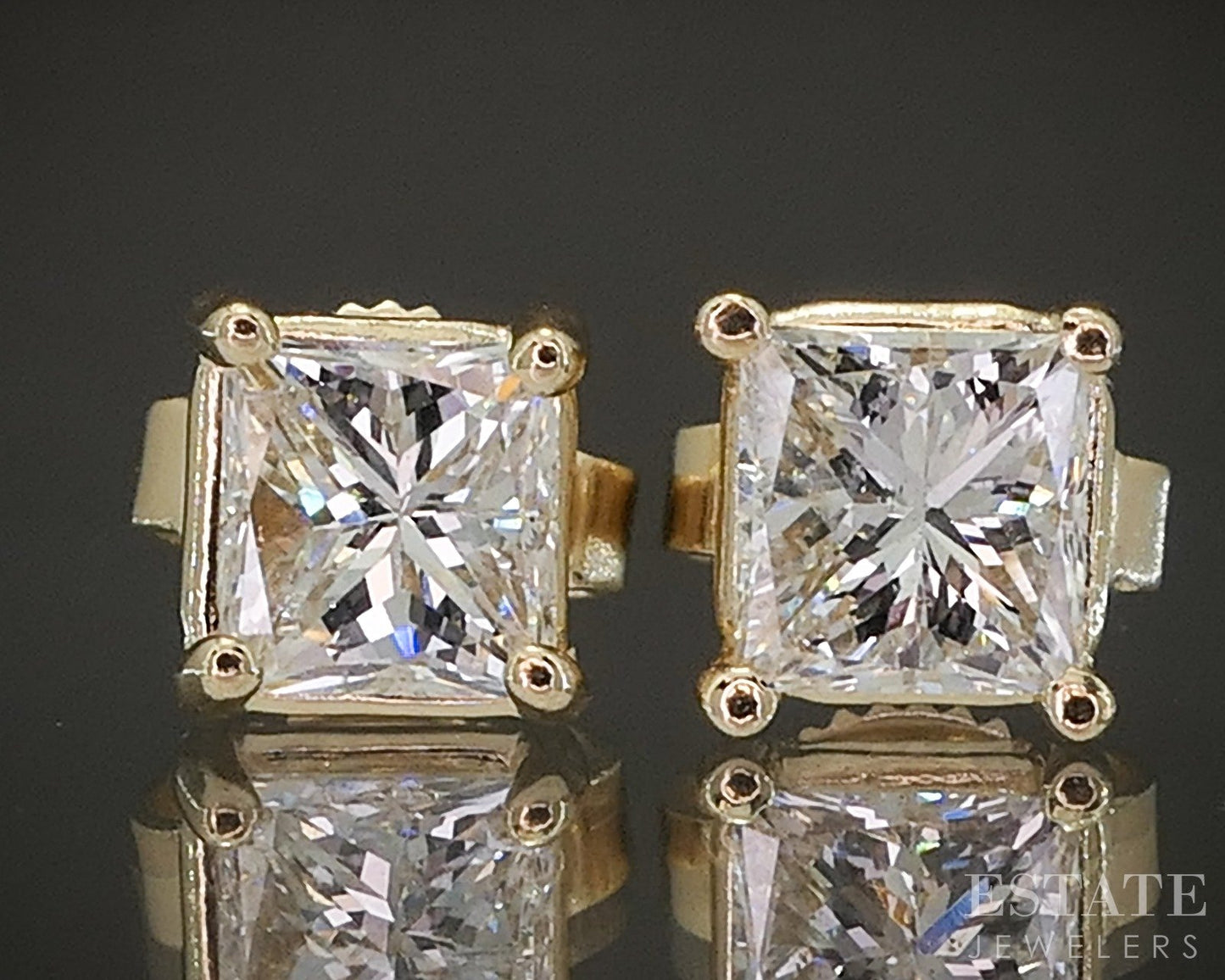 14k Yellow Gold Princess Natural .80ctw Diamond Stud Earrings p21826