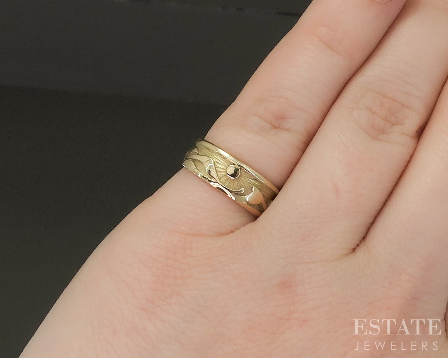 14k Yellow Gold Native American Mountain Sunset Signed YR Band 3.7g p22495