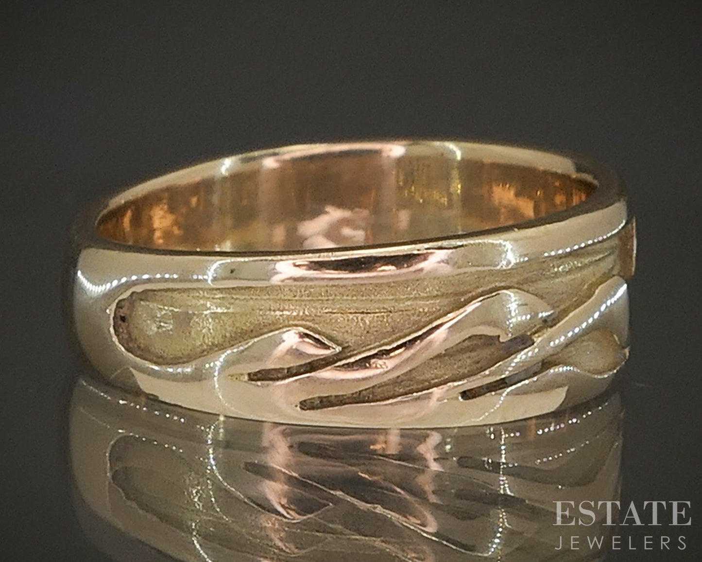 14k Yellow Gold Native American Mountain Sunset Signed YR Band 3.7g p22495