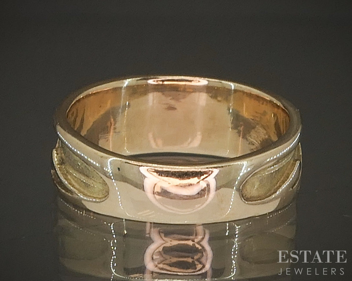 14k Yellow Gold Native American Mountain Sunset Signed YR Band 3.7g p22495