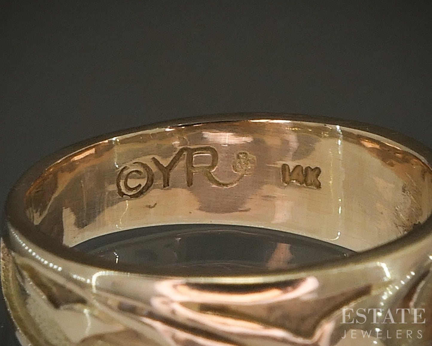 14k Yellow Gold Native American Mountain Sunset Signed YR Band 3.7g p22495